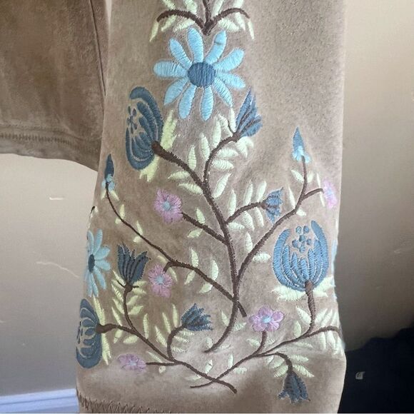 J.Jill Womens Leather/Suede Doe/Tan Embroidered Floral Arms Jacket Size XXS - Picture 3 of 6